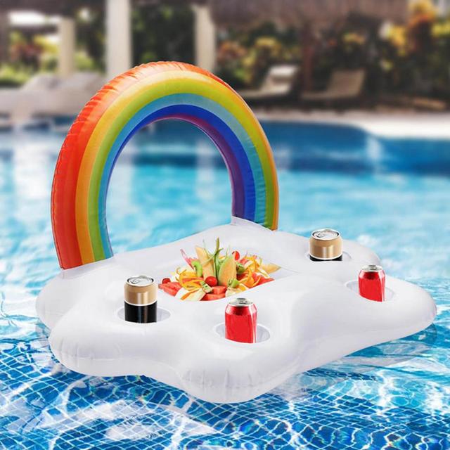 Nadmuchiwany ponton Rainbow Cloud do basenu z uchwytem na kubek i podkładką chłodzącą do piwa - idealny na plażę i imprezy letnie - Wianko - 4