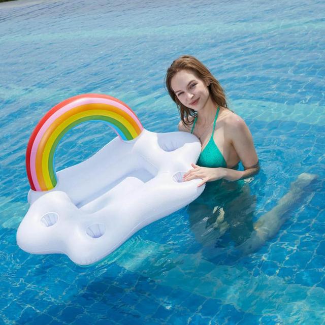 Nadmuchiwany ponton Rainbow Cloud do basenu z uchwytem na kubek i podkładką chłodzącą do piwa - idealny na plażę i imprezy letnie - Wianko - 7
