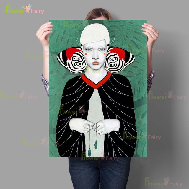 Streszczenie dziewczyna motyl kobieta plakat skandynawski obraz ścienny na płótnie nowoczesne zdjęcia ścienne do salonu Home Decor Unframed.Streszczenie plakatu ściennego z motywem dziewczyny w stylu skandynawskim na płótnie - idealna dekoracja do salonu - Wianko - 5