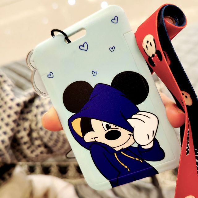 Portmonetka skórzana na kartę autobusową z wiszącą kartką na szyję z motywem Minnie i Mickey z kreskówki Disneya - Wianko - 3