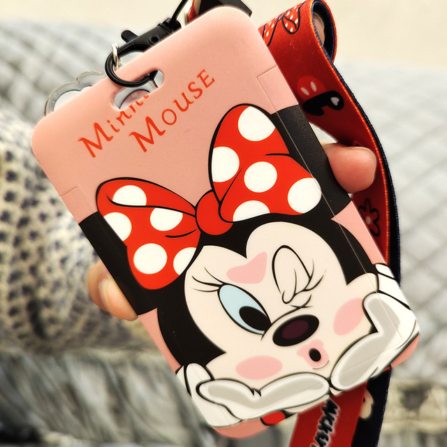 Portmonetka skórzana na kartę autobusową z wiszącą kartką na szyję z motywem Minnie i Mickey z kreskówki Disneya - Wianko - 2