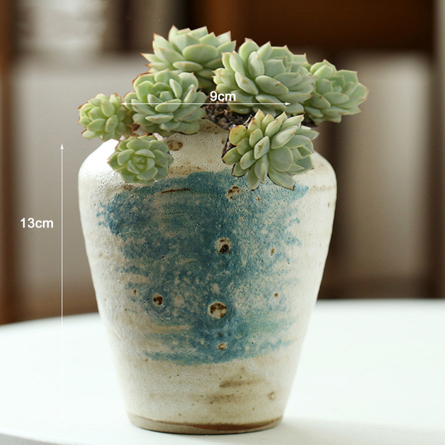 Duży chiński ceramiczny garnek vintage do roślin w stylu tusz bańka glazura - Wianko - 3