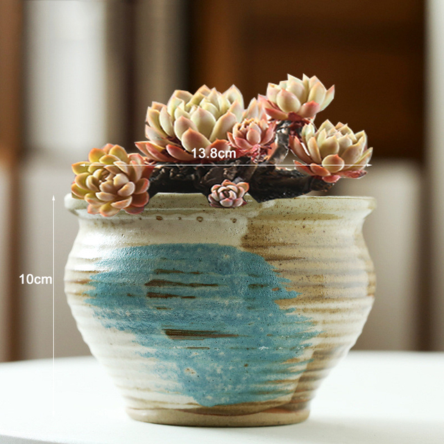 Duży chiński ceramiczny garnek vintage do roślin w stylu tusz bańka glazura - Wianko - 4