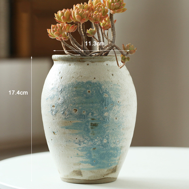Duży chiński ceramiczny garnek vintage do roślin w stylu tusz bańka glazura - Wianko - 2