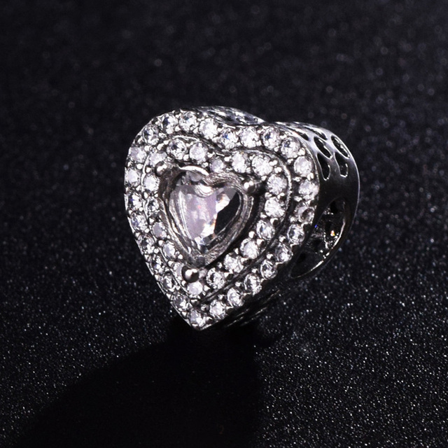 Koralik SPandoraish Fan serce Dangle Charms do bransoletek Pandora 925 srebro - biżuteria DIY - Wianko - 1