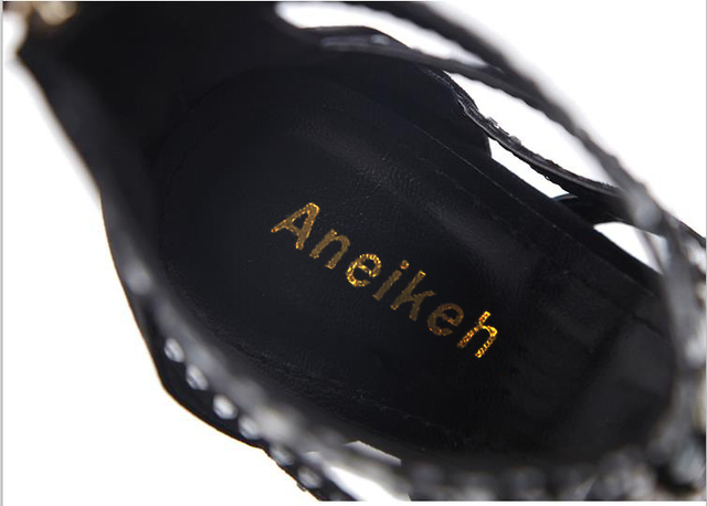 Aneikeh 2021 Damskie buty na wysokim obcasie czarne, z wystającym palcem i kryształowymi kostkami, rozmiary 4-9 - Wianko - 16