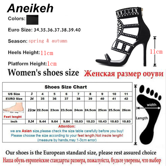 Aneikeh 2021 Damskie buty na wysokim obcasie czarne, z wystającym palcem i kryształowymi kostkami, rozmiary 4-9 - Wianko - 1