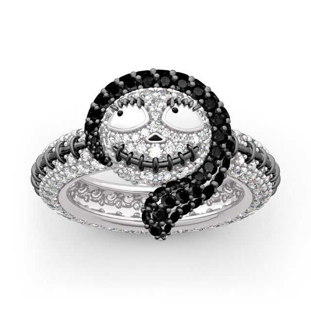 Pierścień Sally Jack z czarnymi kryształami czaszki - biżuteria dla kobiet na Halloween - Wianko - 2
