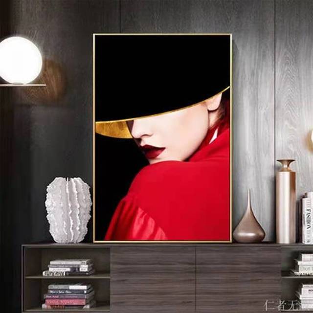 Lekki i luksusowy obraz ozdobny do salonu, sypialni, jadalni - czerwona wstążka, czerwone usta - Wianko - 6