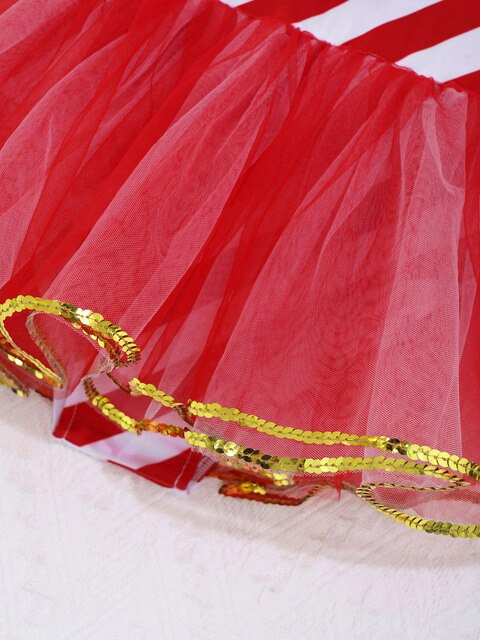 Sukienka dziecięca czerwona księżniczka na Boże Narodzenie z długim rękawem, paskowe cekiny i siateczkowe zdobienia Tutu - Wianko - 13
