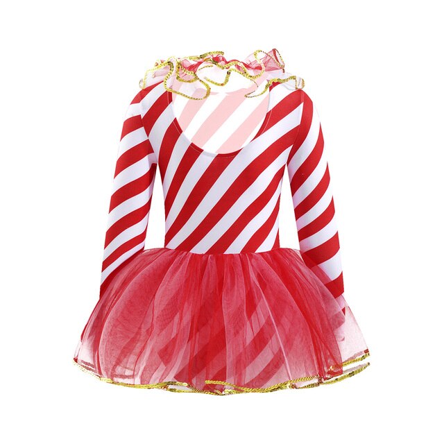 Sukienka dziecięca czerwona księżniczka na Boże Narodzenie z długim rękawem, paskowe cekiny i siateczkowe zdobienia Tutu - Wianko - 3