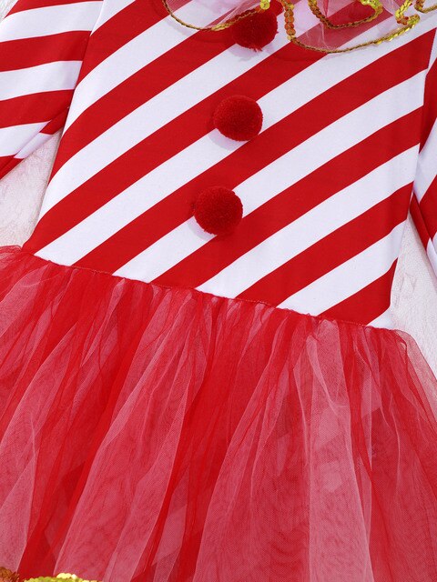 Sukienka dziecięca czerwona księżniczka na Boże Narodzenie z długim rękawem, paskowe cekiny i siateczkowe zdobienia Tutu - Wianko - 12