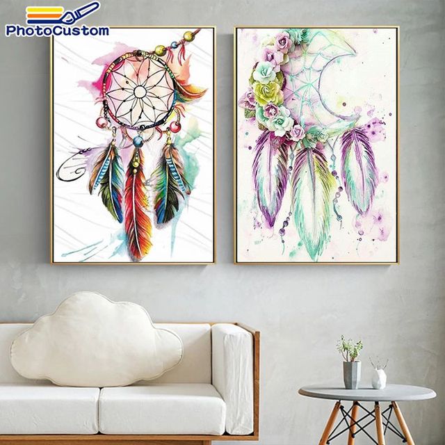 Malowanie według wzoru Dreamcatcher na płótnie z ręcznie malowaną ramką - prezent dekoracyjny 60 × 75cm - Wianko - 1