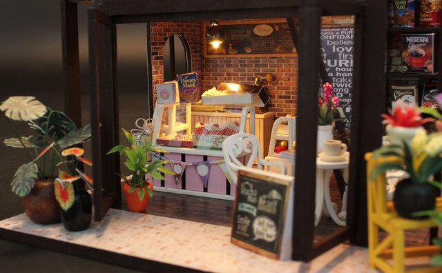 Domek dla lalek SG & DIY - zestaw do domu, kreatywny pokój z meblami jako romantyczny prezent na walentynki (czas kawy) - Wianko - 1
