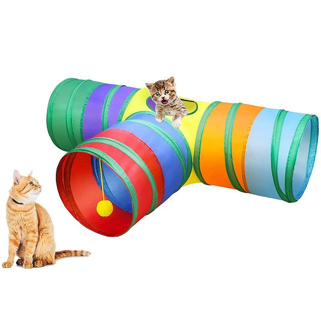 Kot domowy zestaw zabawek - składany tunel Tube o 2/3/4 otworach, w tym kryty otwór, piłka kotek marszczona, dla kotów i królików, dostawa interaktywna zabawka - Wianko - 12