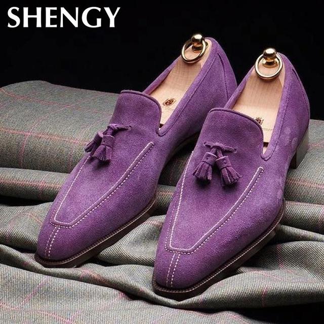 Męskie buty wiosenne na niskim obcasie z frędzlami i wzorem vintage - Wianko - 2
