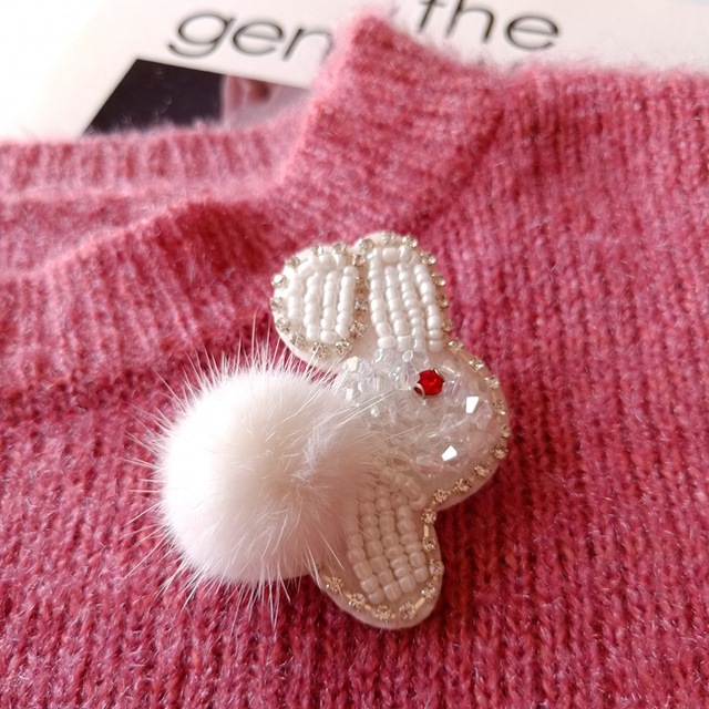 Ręcznie zroszona 3D łatka z cekinami - mały królik/biały kot - pin DIY - do kapelusza, płaszcza, spodni, torby - broszka - Wianko - 15