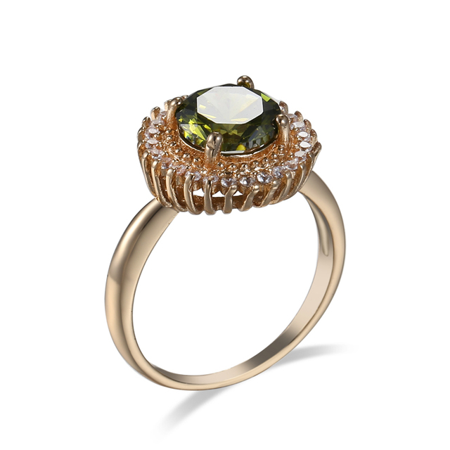 Pierścień obrączkowy damski z zieloną oliwką i cyrkoniami – delikatna modna biżuteria na wesele, walentynki oraz prezent urodzinowy - Wianko - 4