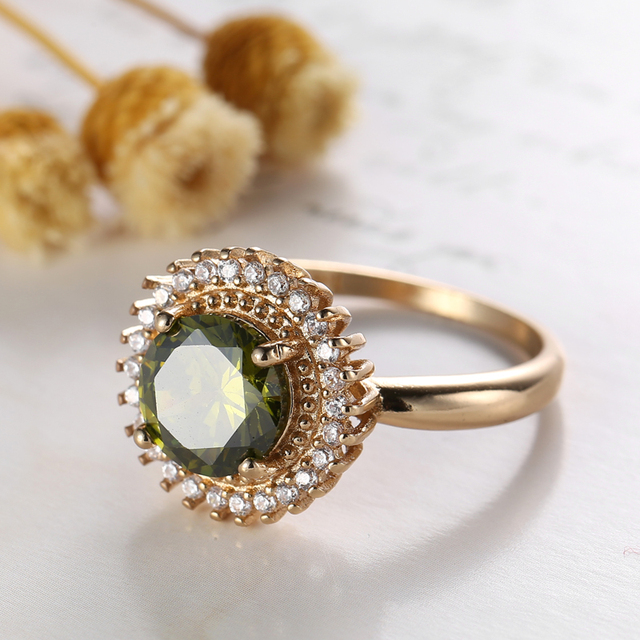 Pierścień obrączkowy damski z zieloną oliwką i cyrkoniami – delikatna modna biżuteria na wesele, walentynki oraz prezent urodzinowy - Wianko - 8