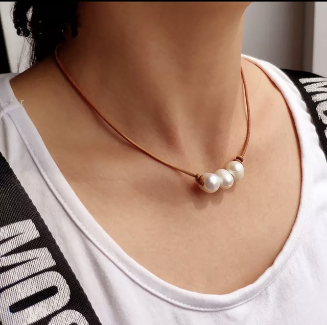 Naszyjnik naturalnej perły skóra damska moda ślubna - Wianko - 2