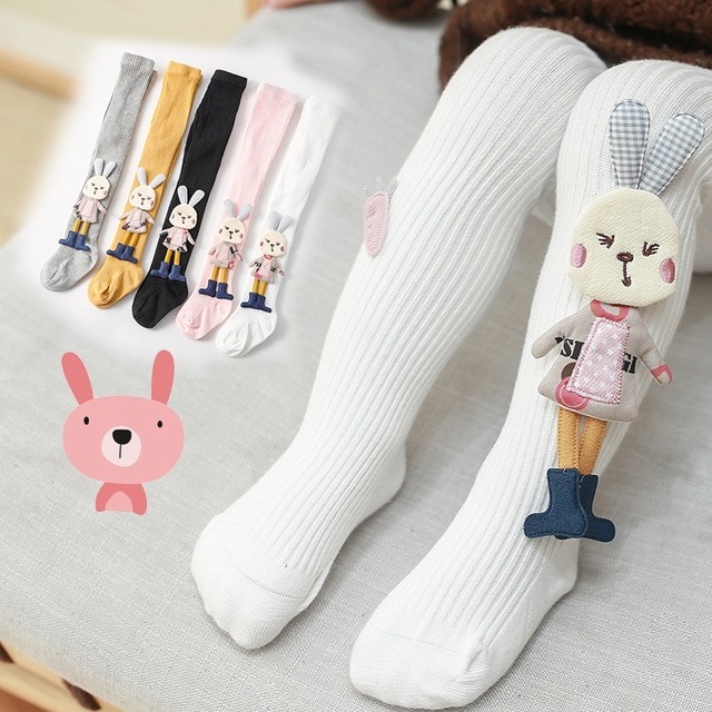 Dziewczęce bawełniane rajstopy zimowe - wysoka talia, elastyczne, lalka-królik, wzór dla dzieci 0-12 lat - Wianko - 3