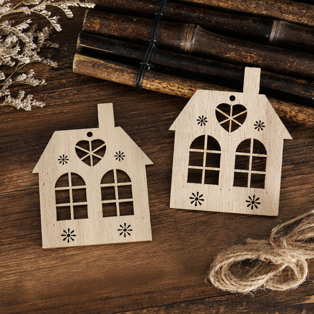 10 sztuk zestawu drewnianych naszyjników Navidad 2021 Christmas House do zawieszenia na drzewko, ozdoby DIY na domowe przyjęcie Noel i Nowy Rok 2022 - Wianko - 4