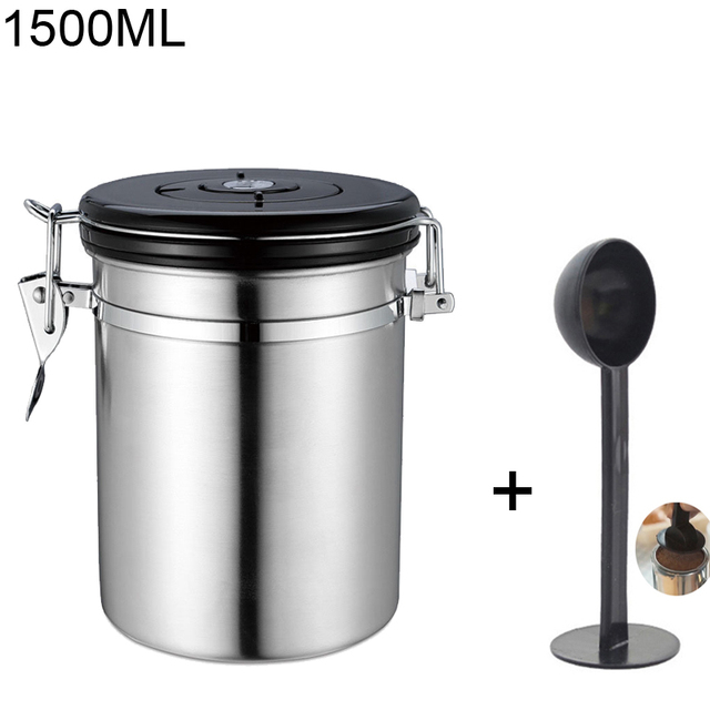 Kanister ze stali nierdzewnej hermetyczny 1500 ml/1800 ml z łyżeczką do przechowywania ziaren kawy - Wianko - 7