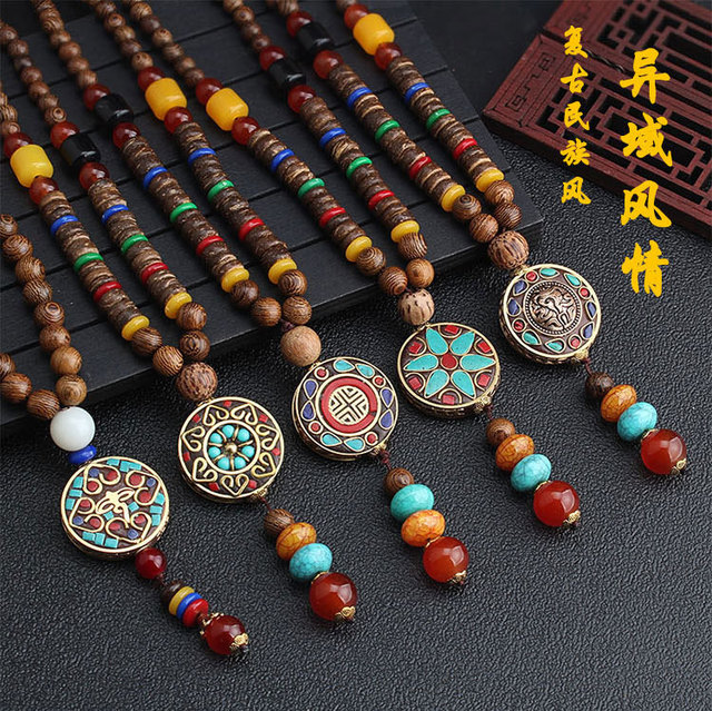 Naszyjnik z wisiorkiem budda Bodhi - Etniczne drewniane koraliki, ręcznie wykonany z elementami z Nepal + biżuteria dla kobiet i mężczyzn - Wianko - 1