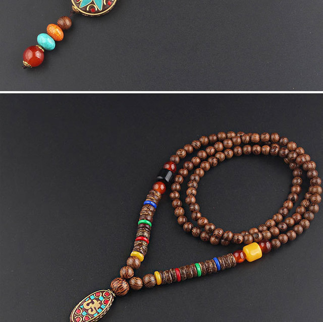 Naszyjnik z wisiorkiem budda Bodhi - Etniczne drewniane koraliki, ręcznie wykonany z elementami z Nepal + biżuteria dla kobiet i mężczyzn - Wianko - 8