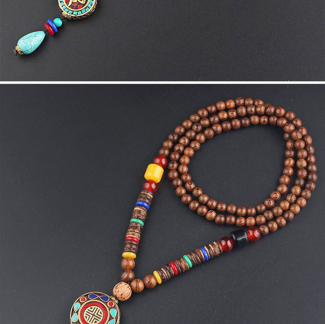Naszyjnik z wisiorkiem budda Bodhi - Etniczne drewniane koraliki, ręcznie wykonany z elementami z Nepal + biżuteria dla kobiet i mężczyzn - Wianko - 5