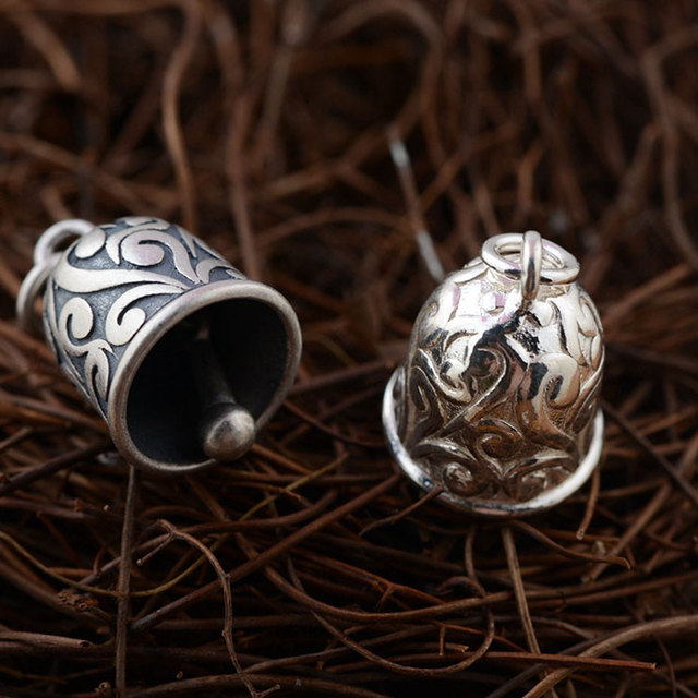 Wisiorek srebrne dzwony FNJ 925 z wzorem Vintage - 100% czyste Thai srebro - biżuteria męska i damska - Wianko - 4