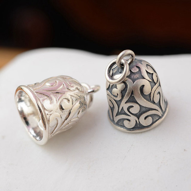 Wisiorek srebrne dzwony FNJ 925 z wzorem Vintage - 100% czyste Thai srebro - biżuteria męska i damska - Wianko - 6