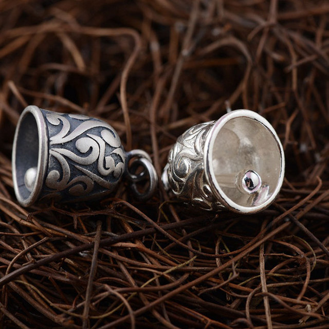 Wisiorek srebrne dzwony FNJ 925 z wzorem Vintage - 100% czyste Thai srebro - biżuteria męska i damska - Wianko - 3