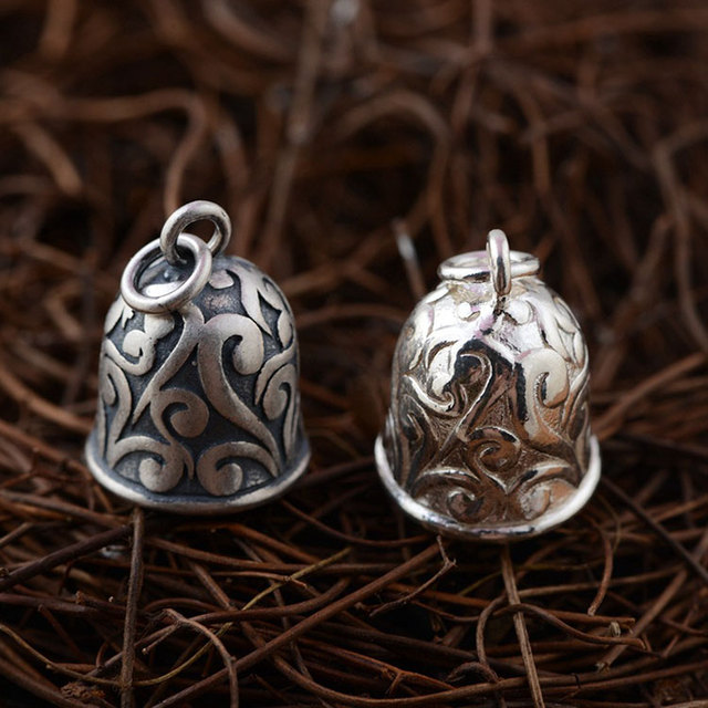 Wisiorek srebrne dzwony FNJ 925 z wzorem Vintage - 100% czyste Thai srebro - biżuteria męska i damska - Wianko - 2