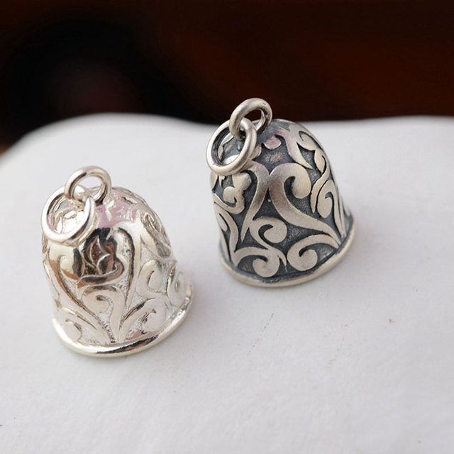 Wisiorek srebrne dzwony FNJ 925 z wzorem Vintage - 100% czyste Thai srebro - biżuteria męska i damska - Wianko - 5
