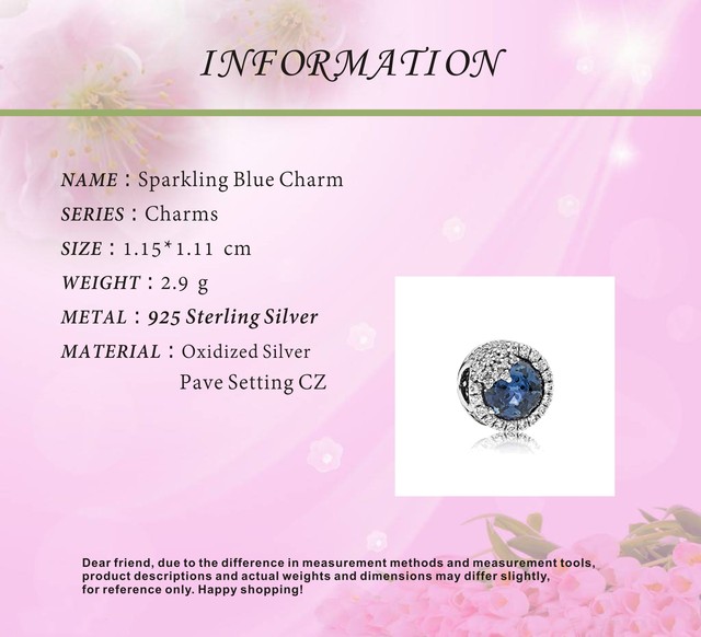 Nowa, modna biżuteria z koralików - srebro 925, musujący niebieski koralik, na bransoletki Pandora - prezent dla kobiet DIY - Wianko - 1