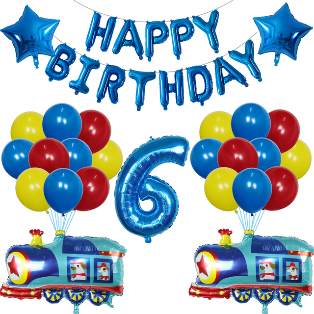 Zestaw 38 balonów foliowych i lateksowych pociąg z kreskówki dekoracja urodzinowa dla dzieci - Wianko - 7