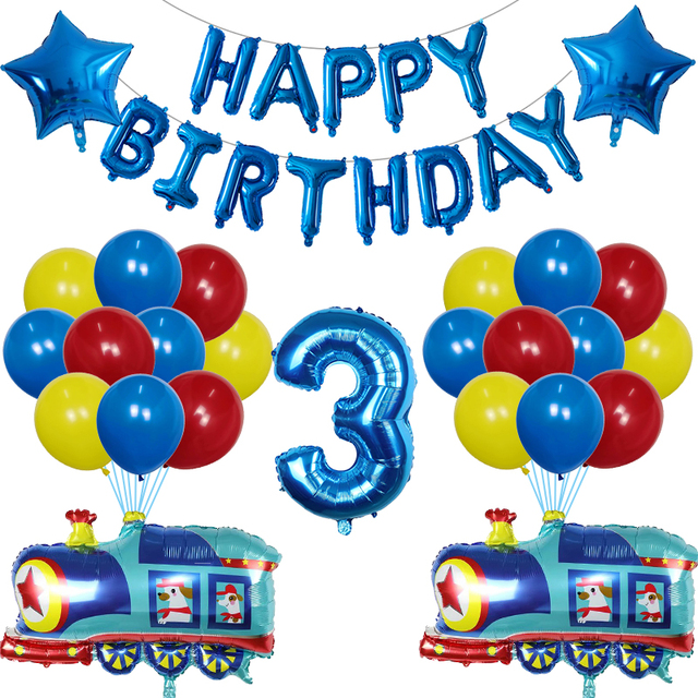 Zestaw 38 balonów foliowych i lateksowych pociąg z kreskówki dekoracja urodzinowa dla dzieci - Wianko - 4