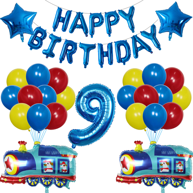 Zestaw 38 balonów foliowych i lateksowych pociąg z kreskówki dekoracja urodzinowa dla dzieci - Wianko - 10