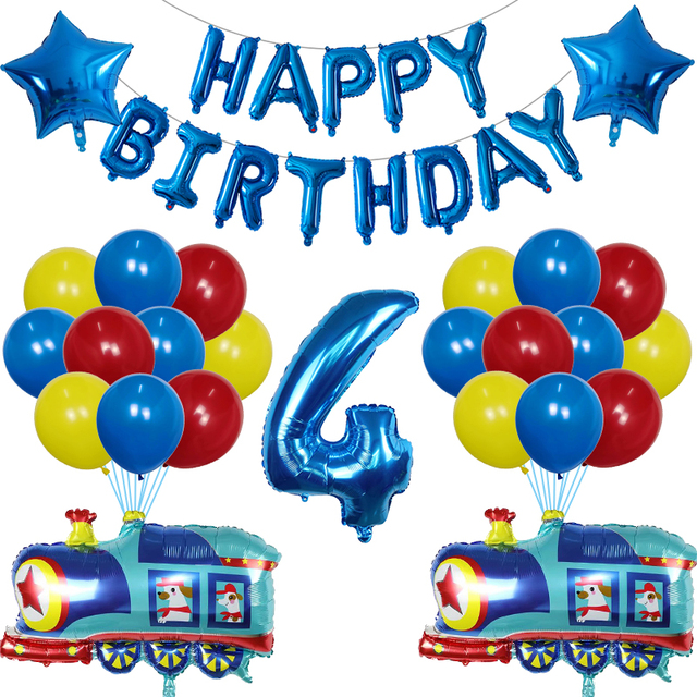 Zestaw 38 balonów foliowych i lateksowych pociąg z kreskówki dekoracja urodzinowa dla dzieci - Wianko - 5