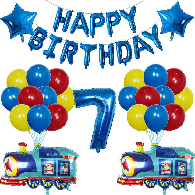 Zestaw 38 balonów foliowych i lateksowych pociąg z kreskówki dekoracja urodzinowa dla dzieci - Wianko - 8