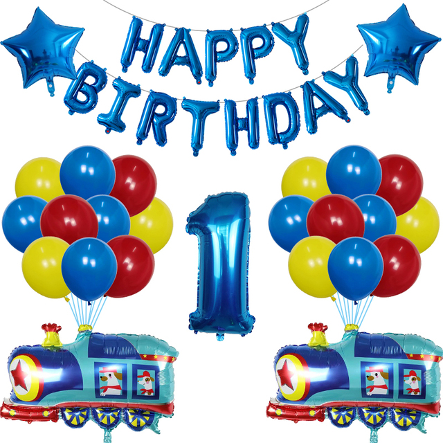 Zestaw 38 balonów foliowych i lateksowych pociąg z kreskówki dekoracja urodzinowa dla dzieci - Wianko - 2