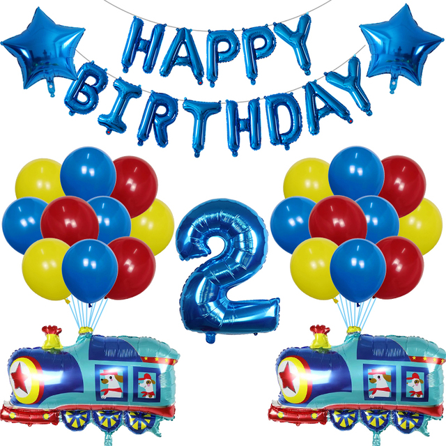 Zestaw 38 balonów foliowych i lateksowych pociąg z kreskówki dekoracja urodzinowa dla dzieci - Wianko - 3