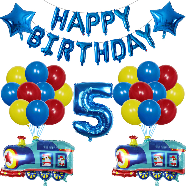 Zestaw 38 balonów foliowych i lateksowych pociąg z kreskówki dekoracja urodzinowa dla dzieci - Wianko - 6