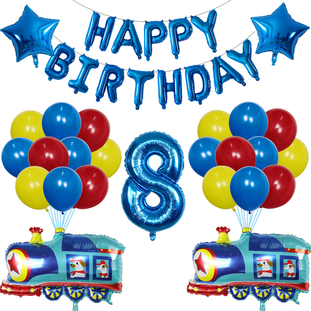 Zestaw 38 balonów foliowych i lateksowych pociąg z kreskówki dekoracja urodzinowa dla dzieci - Wianko - 9