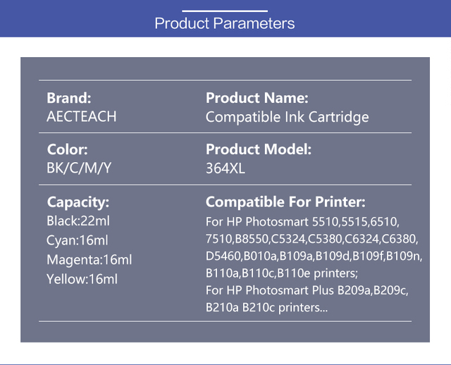Zamiennik tuszu Aecteach 364 XL kompatybilny z HP 364 - pojemnik z tuszem do drukarek Deskjet 6510, B209a, C510a, 3070A, 5510 - Wianko - 2