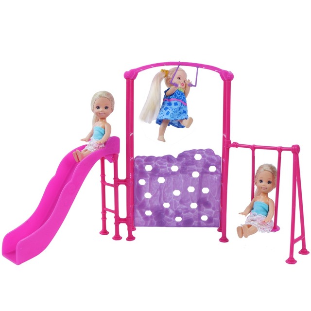 Zestaw Mini lalka plac zabaw z huśtawką, slajdami i domkiem do zabawy dla Barbie lalka Kelly 4'' - meble, DIY zabawki dla dzieci - Wianko - 7