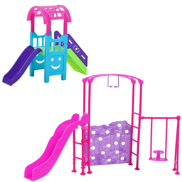 Zestaw Mini lalka plac zabaw z huśtawką, slajdami i domkiem do zabawy dla Barbie lalka Kelly 4'' - meble, DIY zabawki dla dzieci - Wianko - 2