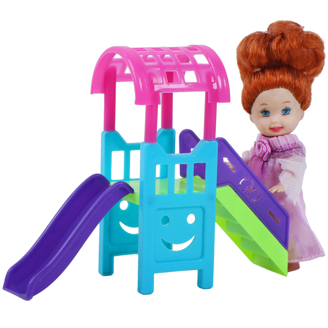 Zestaw Mini lalka plac zabaw z huśtawką, slajdami i domkiem do zabawy dla Barbie lalka Kelly 4'' - meble, DIY zabawki dla dzieci - Wianko - 4