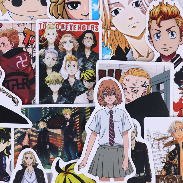 50 sztuk japońskie naklejki Anime Tokyo Avengers - wodoodporne PVC, idealne do graffitów, walizki, gitary - zabawki dla dzieci - Wianko - 4